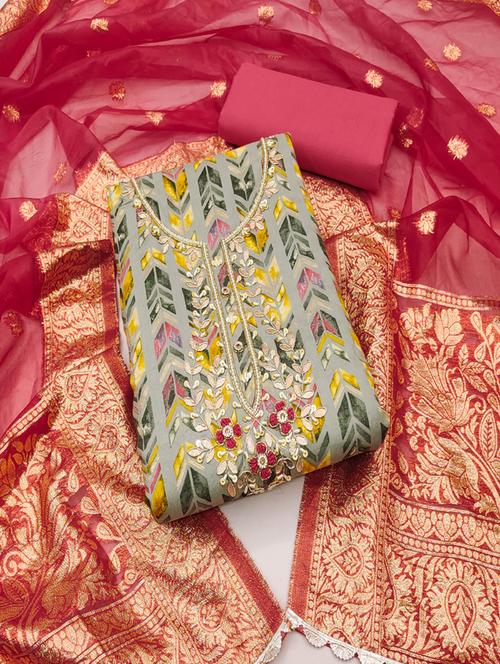 women embellished printed unstitched suit set - 21576558 - Very Small Image - 1