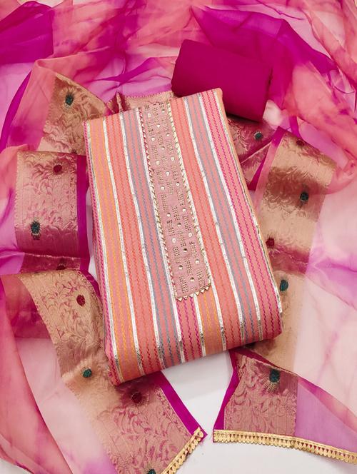 women embellished self design unstitched suit set - 21576601 - Very Small Image - 1