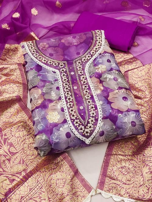 women embellished floral unstitched suit set - 21576609 - Very Small Image - 1