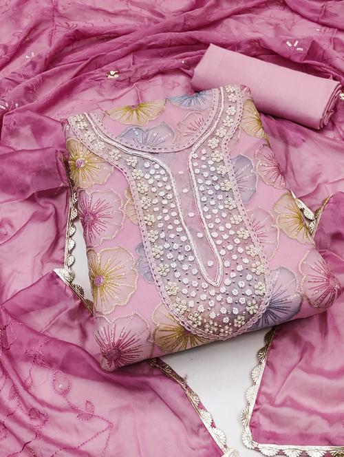 women embellished floral unstitched suit set - 21576658 - Very Small Image - 1