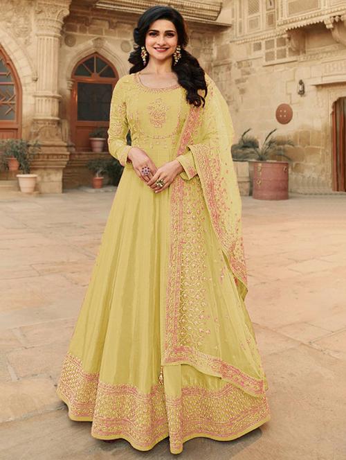 women yellow embroidered unstitched suit - 21577175 - Very Small Image - 1