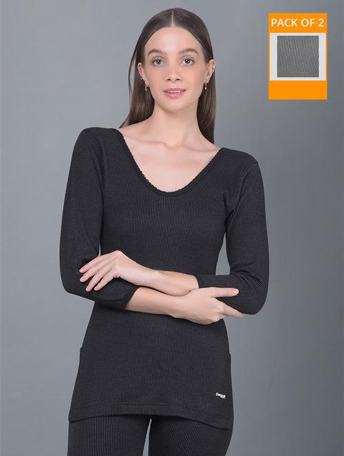 women pack of 2 solid scoop neck thermal top - 21578019 - Very Small Image - 1