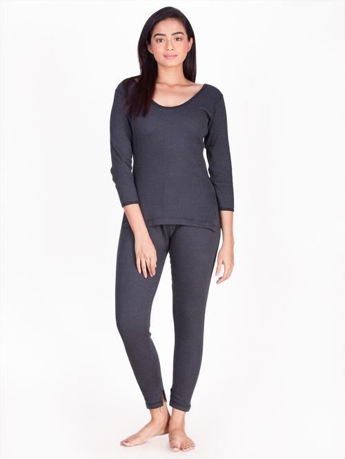 women solid round neck thermal set - 21578022 - Very Small Image - 1