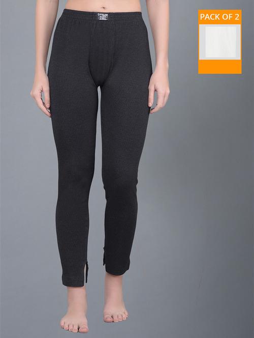 women pack of 2 solid mid rise thermal bottom - 21578032 - Very Small Image - 1