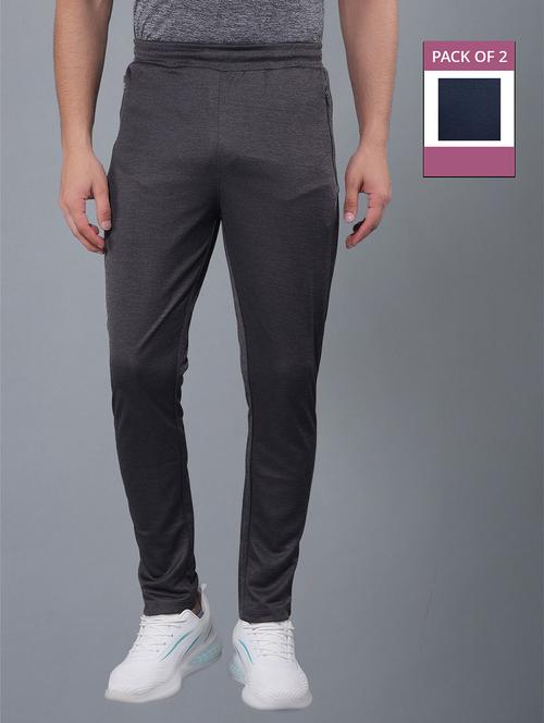 men pack of 2 regular fit solid full length track pants - 21578186 - Very Small Image - 1
