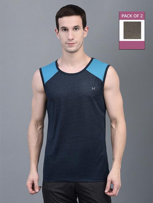 men pack of 2 regular fit sleeveless color block sports t-shirts - 21578321 - Very Small Image - 1