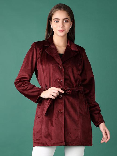 women lapel neck solid regular coat - 21578460 - Very Small Image - 1