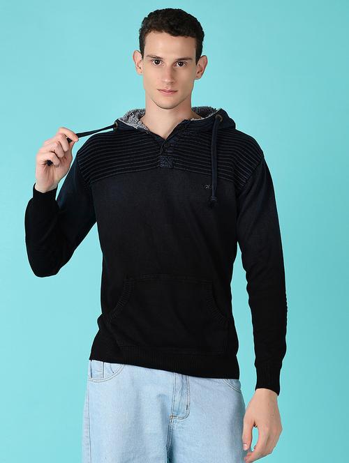 men blue solid hooded neck sweatshirt - 21578475 - Very Small Image - 1