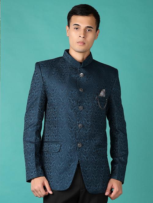 men teal self design single breasted casual blazer - 21578542 - Very Small Image - 1