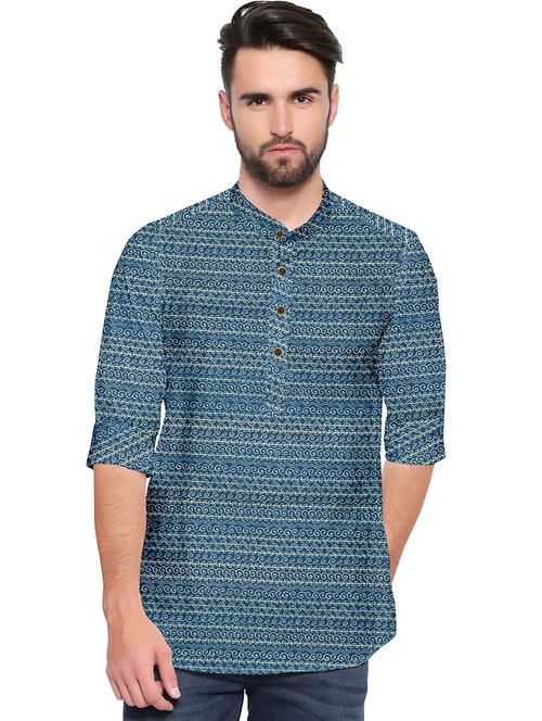 men regular fit printed mandarin neck short kurta  - 21579485 - Very Small Image - 1