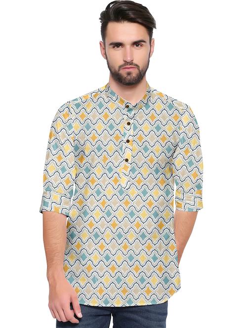 men geometric printed mandarin neck short kurta  - 21579489 - Very Small Image - 1