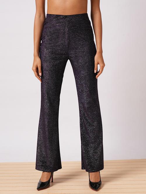 globus women purple magic shimmer high-waist flared party wear treggings - 21579804 - Very Small Image - 1