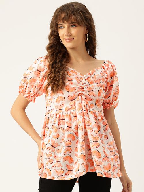 women printed short sleeves a-line top - 21579962 - Very Small Image - 1