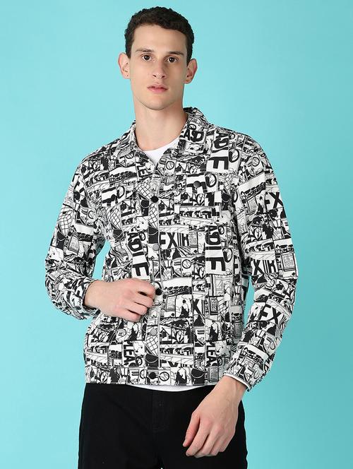 men white printed long sleeve jacket - 21580057 - Very Small Image - 1