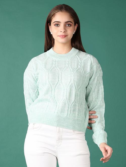 women self design long sleeve cropped pullover - 21580061 - Very Small Image - 1