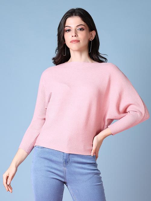 women pink solid long sleeve pullover - 21580298 - Very Small Image - 1