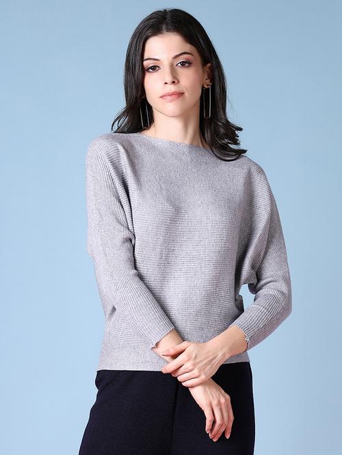 women grey solid long sleeve pullover - 21580301 - Very Small Image - 1