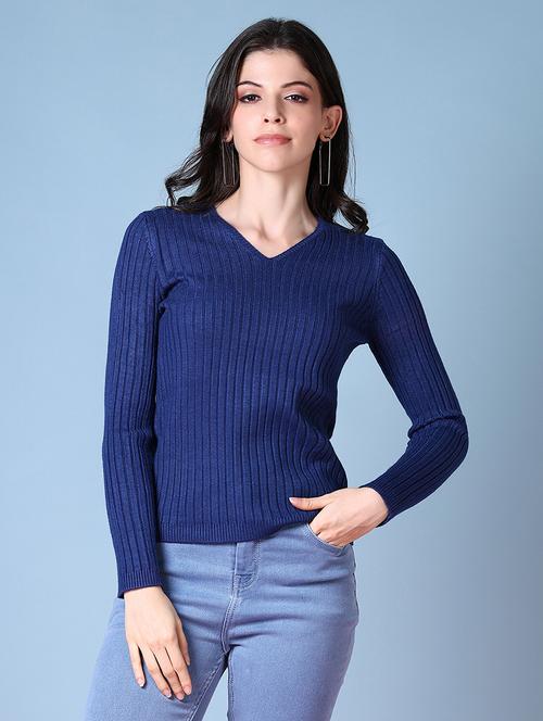 women navy blue solid long sleeve pullover - 21580305 - Very Small Image - 1