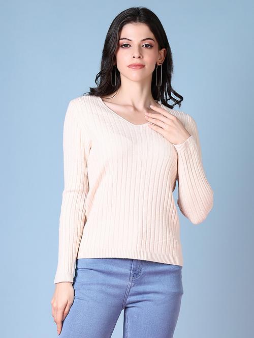 women off-white solid long sleeve pullover - 21580306 - Very Small Image - 1