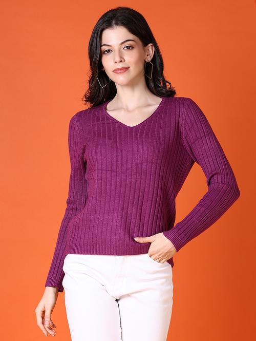 women purple solid long sleeve pullover - 21580307 - Very Small Image - 1