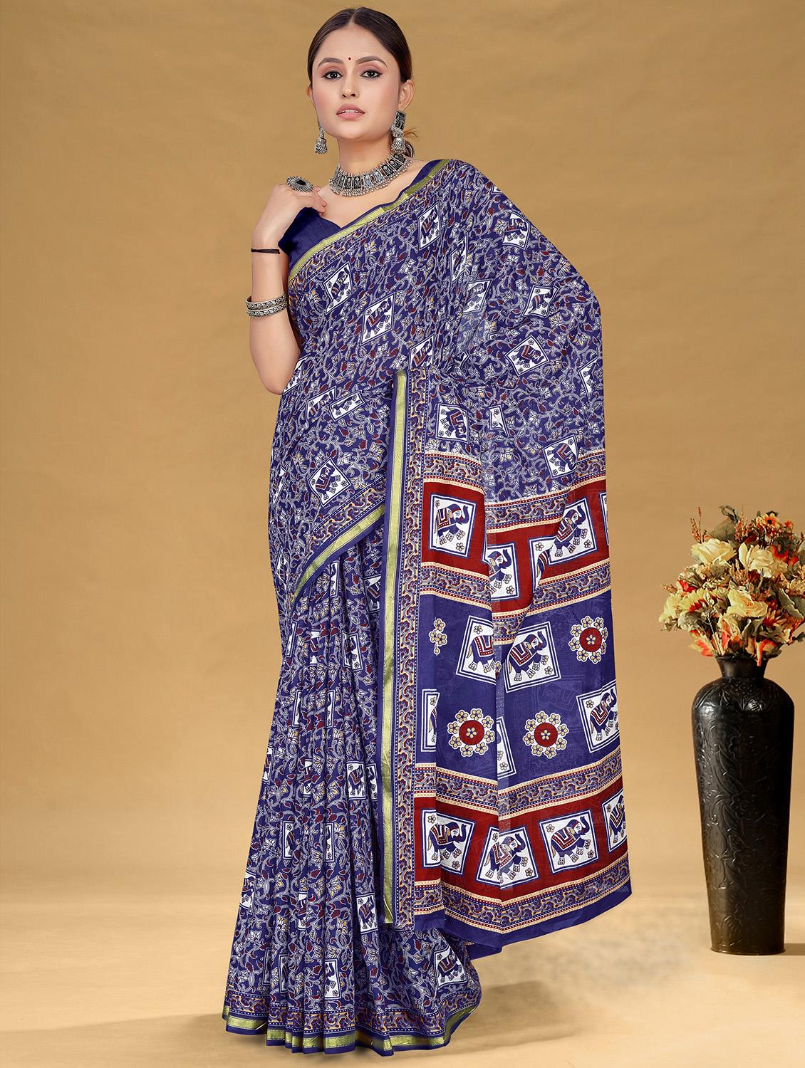 women kalamkari printed pure cotton saree with blouse - 21580830 - Zoom Image - 0