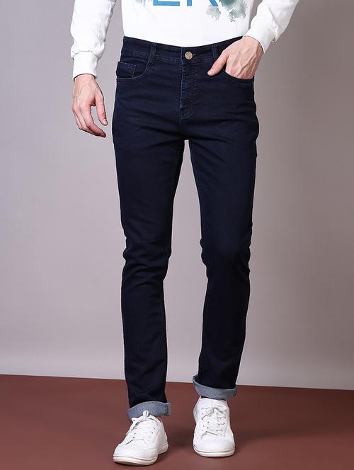 men navy blue solid mid rise full length jean - 21580916 - Very Small Image - 1