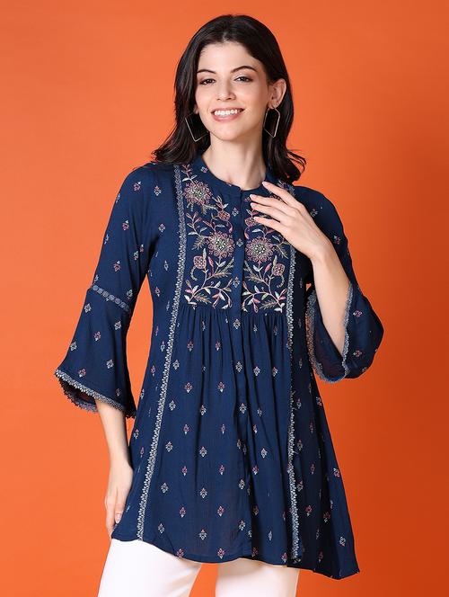 women blue bell sleeve flared tunic - 21580966 - Very Small Image - 1