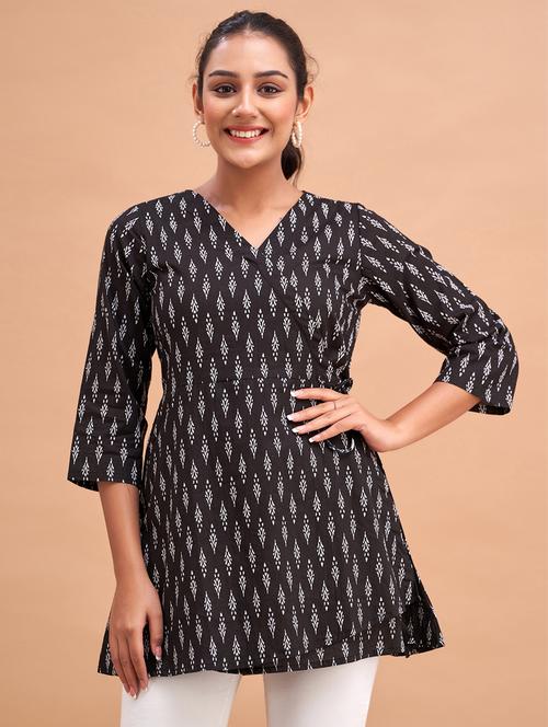 women printed three quarter sleeve angrakha kurti - 21581326 - Very Small Image - 1
