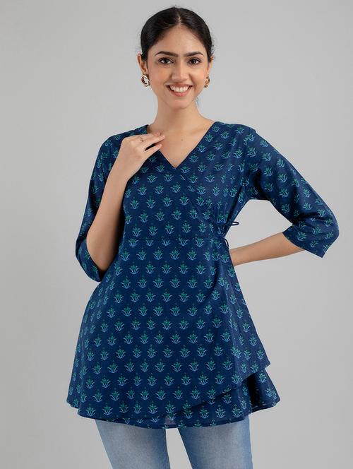 women three quarter sleeve angrakha kurti - 21581328 - Very Small Image - 1