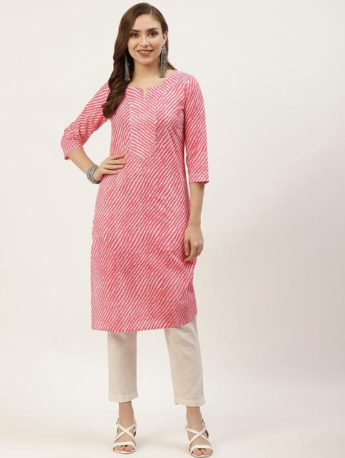 women pink leheriya printed straight kurta - 21581391 - Very Small Image - 1