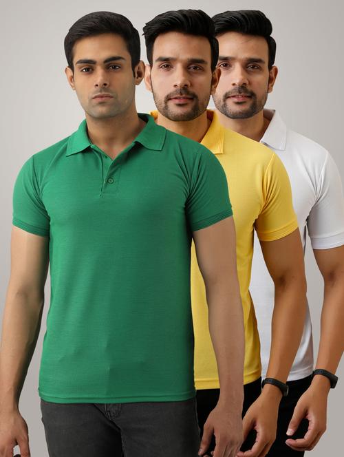 pack of 3 men's slim fit plain short sleeve polo t-shirts - 21581470 - Very Small Image - 1