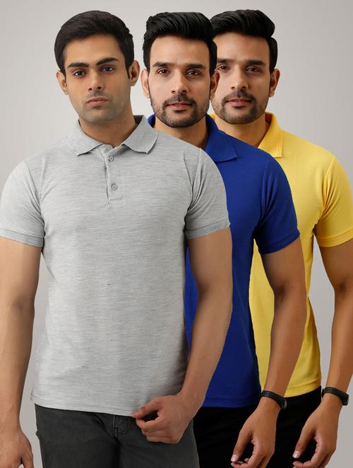 pack of 3 men's slim fit plain short sleeve polo t-shirts - 21581515 - Very Small Image - 1
