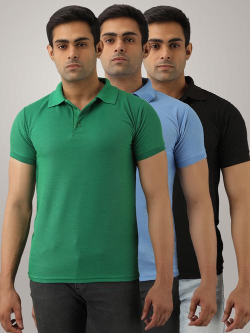 pack of 3 men's slim fit plain short sleeve polo t-shirts - 21581536 - Very Small Image - 1