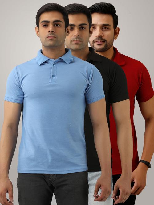 pack of 3 men's slim fit plain short sleeve polo t-shirts - 21581560 - Very Small Image - 1