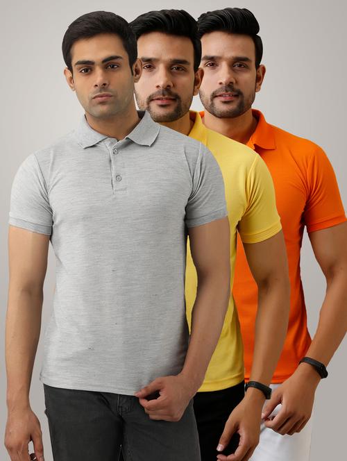pack of 3 men's slim fit plain short sleeve polo t-shirts - 21581633 - Very Small Image - 1