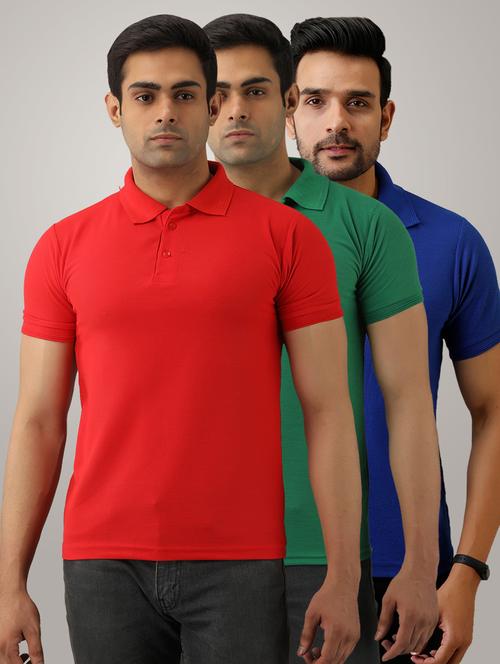 pack of 3 men's slim fit plain short sleeve polo t-shirts - 21581639 - Very Small Image - 1