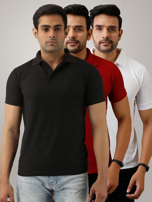 pack of 3 men's slim fit plain short sleeve polo t-shirts - 21581654 - Very Small Image - 1