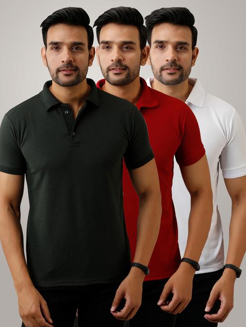 pack of 3 men's slim fit plain short sleeve polo t-shirts - 21581655 - Very Small Image - 1
