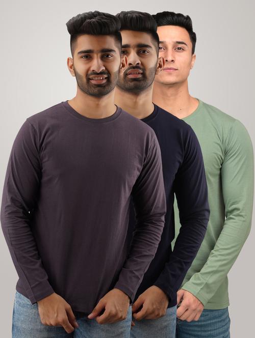 men pack of 3 solid slim fit long sleeves combo t-shirts - 21582077 - Very Small Image - 1