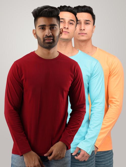 men pack of 3 solid slim fit long sleeves combo t-shirts - 21582098 - Very Small Image - 1