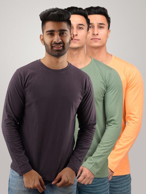 men pack of 3 solid slim fit long sleeves combo t-shirts - 21582108 - Very Small Image - 1