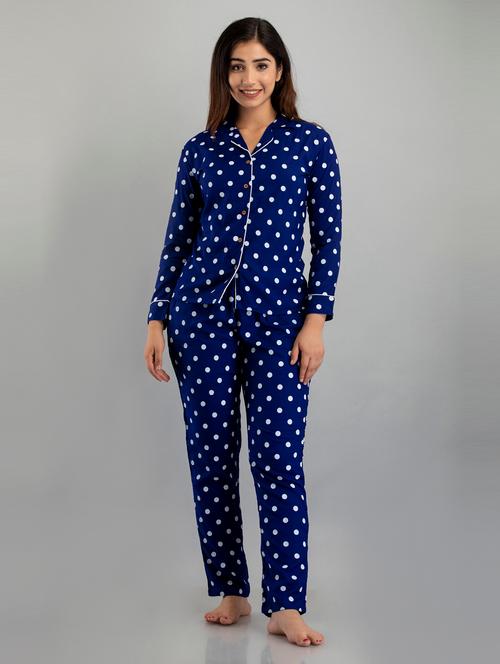 women lapel collar polka dot printed nightwear set - 21582337 - Very Small Image - 1