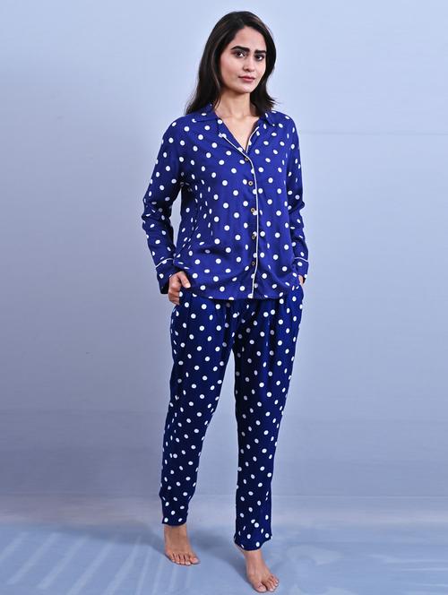 women polka dots printed collared pyjama set - 21582344 - Very Small Image - 1