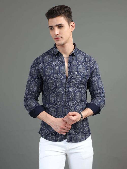 men long sleeves printed casual shirt - 21582869 - Very Small Image - 1