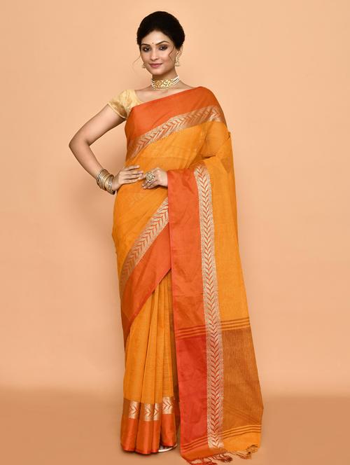 women solid with bordered handloom saree - 21583373 - Very Small Image - 1