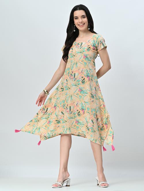 women printed short sleeve a-line ethnic dress - 21583621 - Very Small Image - 1