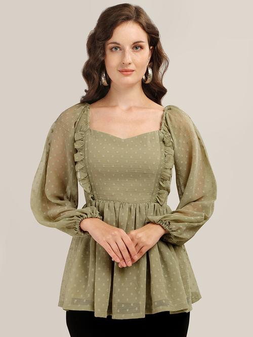 women self design long sleeves peplum top - 21584509 - Very Small Image - 1