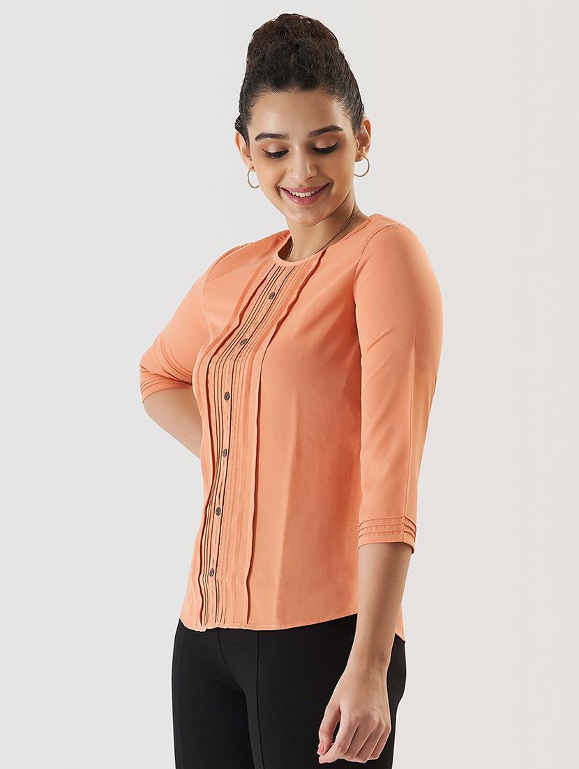 women solid three quarter sleeve regular top - 21584581 - Standard Image - 2