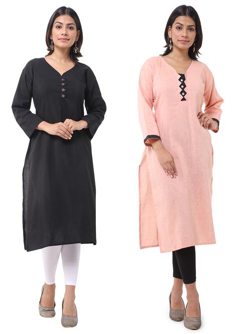 women pack of 2 solid straight kurta - 21585080 - Very Small Image - 1