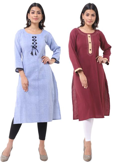 women pack of 2 solid straight kurta - 21585096 - Very Small Image - 1